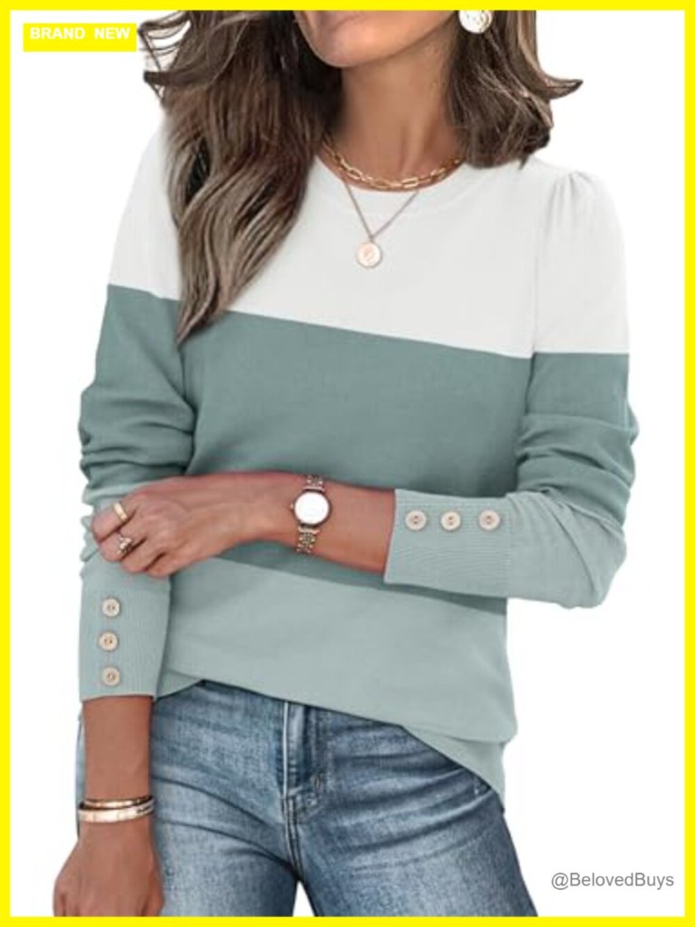 Womens Long Sleeve Button Cuff Soft Knit Pullover Sweater Trendy Casual Top
